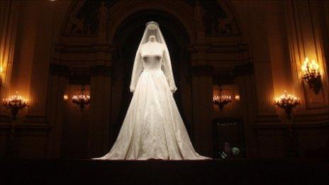 Duchess of Cambridge's intricately decorated wedding dress on display at Buckingham Palace