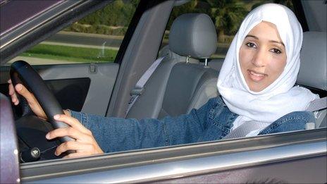 Manal al-Sharif behind the wheel (Facebook profile pic)