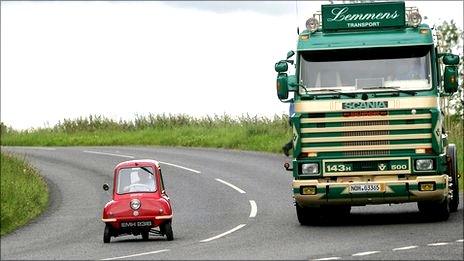 The Peel P50 microcar on the road