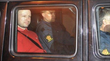 Anders Behring Breivik leaves court, 25 July