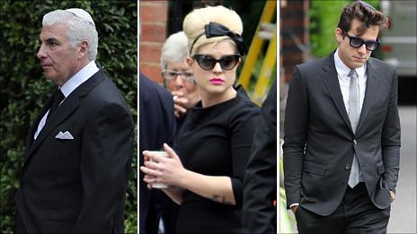 Mitch Winehouse, Kelly Osbourne and Mark Ronson at the funeral of Amy Winehouse