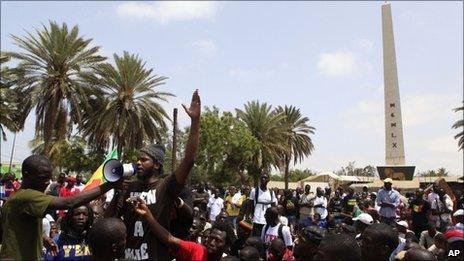 Thiat addressing a rally in Dakar in June