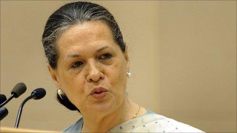 File photo of Sonia Gandhi delivering a speech in Delhi, May 7, 2011.