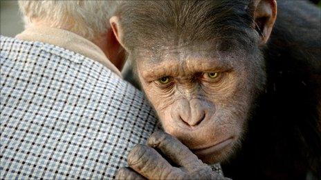 Caesar the chimp, portrayed by Andy Serkis, in Rise of the Planet of the Apes