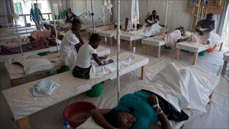 Cholera sufferers in a treatment centre in Mirebalais, Haiti, 25 July 2011