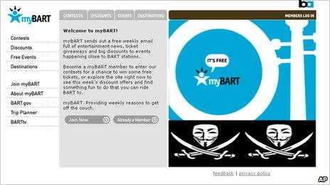 Screenshot of defaced myBART website