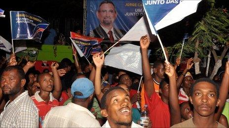Supporters of Jorge Carlos Fonseca celebrate his victory in elections on Sunday