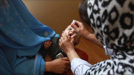 Afghan child receives polio vaccine