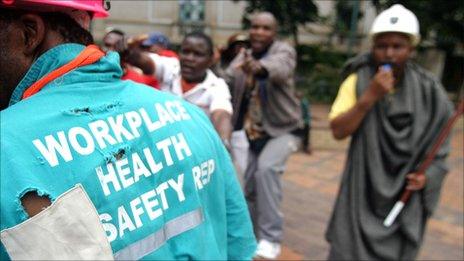 South African mineworkers demonstrate over safety standards (archive shot)