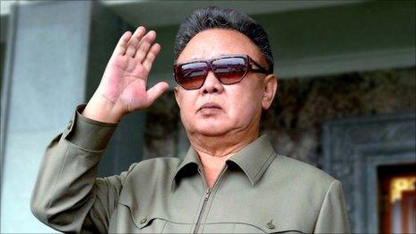 North Korean leader Kim Jong-il at a military parade to celebrate the 63rd anniversary of the founding of the DPRK in Pyongyang on 9 Sep