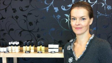 Eva-Maria Ounapuu, founder of JOIK cosmetics in Tallinn with her range of handmade organic products