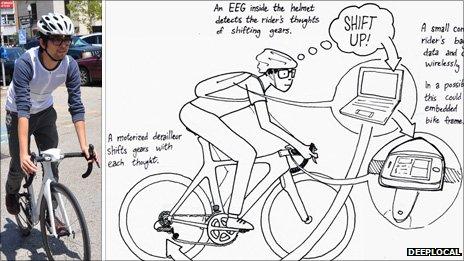 Cyclist, mind-controlled bicycle