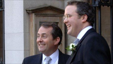 Liam Fox (left) and Adam Werritty (right) at the defence secretary's wedding in 2005