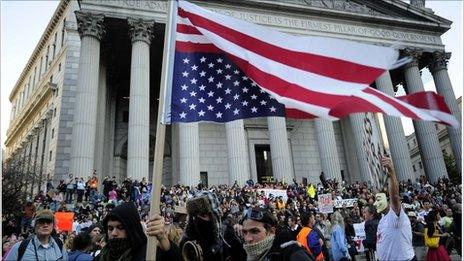 Occupy Wall Street protesters and union members stage a protest near Wall Street in New York, 5 October 2011.