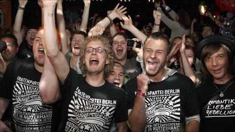 Pirate Party supporters celebrate
