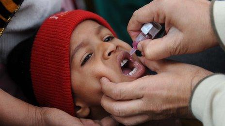 An Indian child gets an an-polio vaccine in January 2011