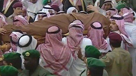 Television footage of the funeral of Crown Prince Sultan bin Abdulaziz al Saud in Riyadh on 25 October 2011