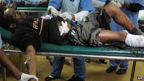 A wounded man at a hospital in Nairobi on Monday