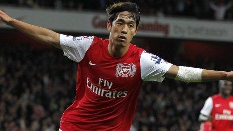 Arsenal striker Park Chu-Young celebrates scoring the winner