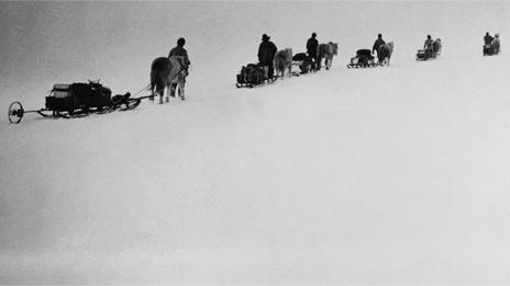 Scott's photo of the horse-drawn sledges he took to the South Pole. From David Wilson's book The Lost Photographs of Captain Scout (Little, Brown)