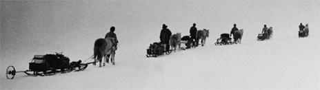 Scott's photo of the horse-drawn sledges he took to the South Pole. From David Wilson's book The Lost Photographs of Captain Scott (Little, Brown)