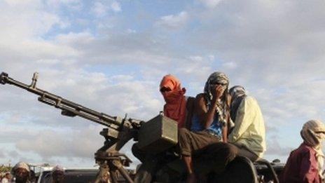 Al-Shabab fighters pictured in Mogadishu, October 2011