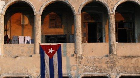 Cuban flag on a building in Havana