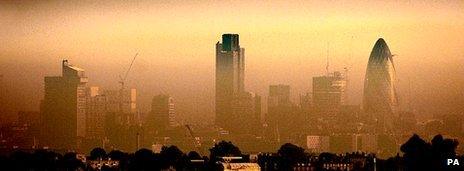 London skyline shrouded in mist/pollution