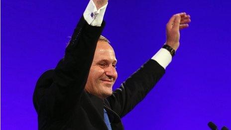 National Party Leader and Prime Minister elect John Key celebrates