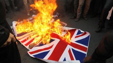 British flag burned in Tehran. 29 Nov 2011