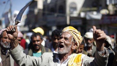 Anti-government protesters in Sanaa. 7 Dec 2011