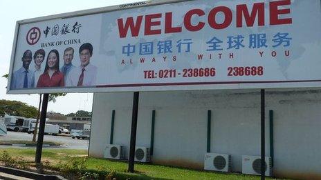 Bank of China sign in Zambia