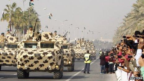 Armoured vehicles on parade on Qatar's National Day (18 December 2011)