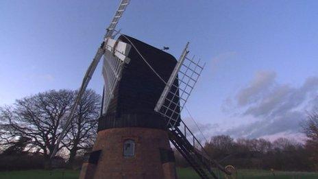 Damaged windmill at the Avoncroft Museum