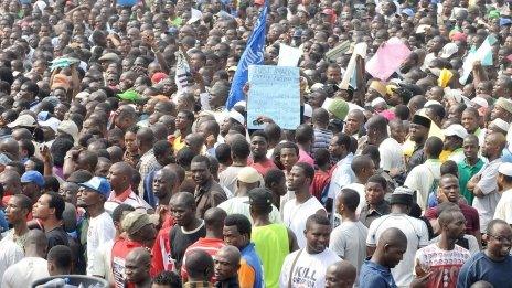 A huge crowd at a rally in Lagos on Wednesday 11 January 2012