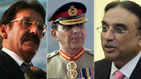 Pakistan chief justice Mohammad Iftikhar Chaudhry (L), Pakistan army chief Gen Ashfaq Kayani (C), Pakistan President Asif Ali Zardari (R) (Getty/AP/Reuters)