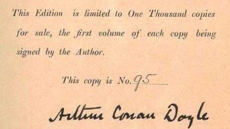 Arthur Conan Doyle's signature in the front of a copy of White Company