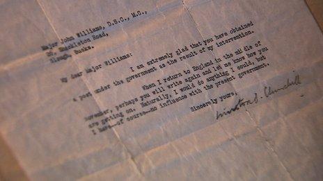 A letter from Winston Churchill to Maj John Williams