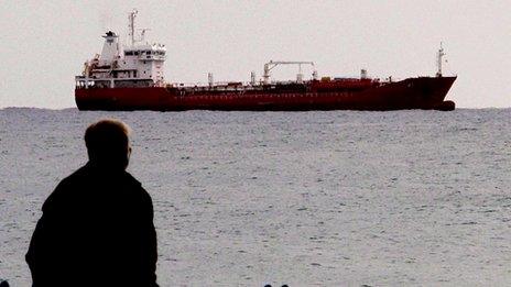 Cargo ship moored off Limassol on 11 January 2012, believed to be carrying arms from Russia to Tartus in Syria
