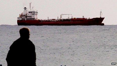 Cargo ship moored off Limassol on 11 January 2012, believed to be carrying arms from Russia to Syria