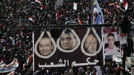 Banner reading "Rule of the People" at a demonstration in Tahrir Square (25 January 2012)