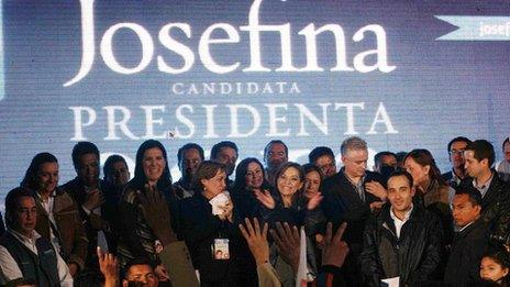 Josefina Vazquez Mota (C) celebrates after winning the primary election to be the National Action Party’s (PAN) candidate for president on 5 February 2012