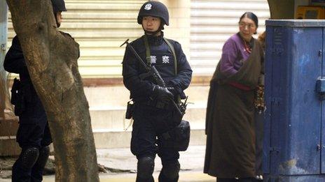 Armed Chinese policeman in Sichuan province