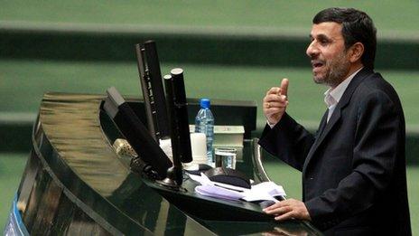 President Mahmoud Ahmadinejad addresses parliament (1 February 2012)