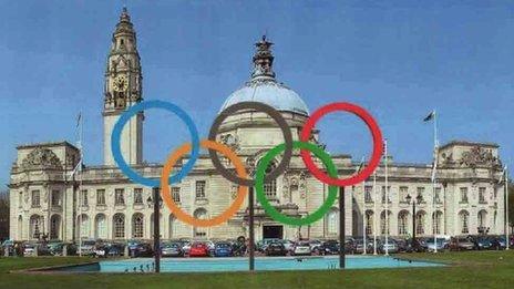 How the Olympic rings will look outside Cardiff City Hall