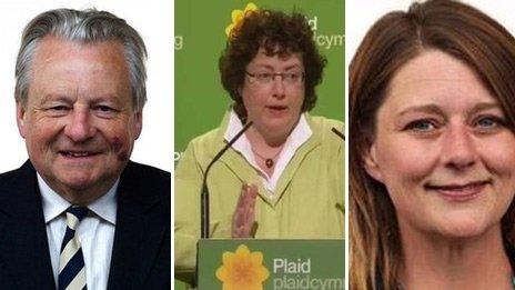 Ymgeiswyr am yr arweinyddiaeth: Dafydd Elis Thomas, Elin Jones, Leanne Wood