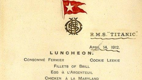 Lunch menu from the Titanic