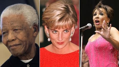 Nelson Mandela, Princess Diana, Dame Shirley Bassey
