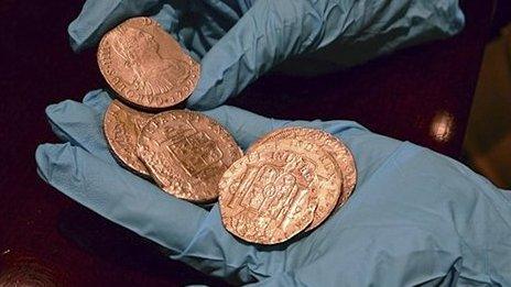 File photo of gold coins from the Spanish galleon