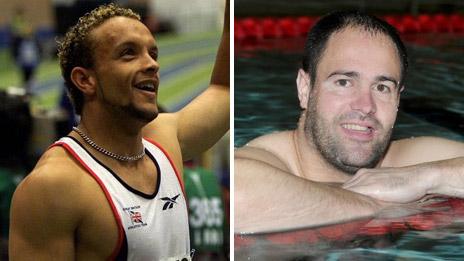 Mae Jamie Baulch, cyn athletwr sbrint Olympaidd, a'r nofiwr Paralympaidd Dai Roberts yn cefnogi'r ymgyrch